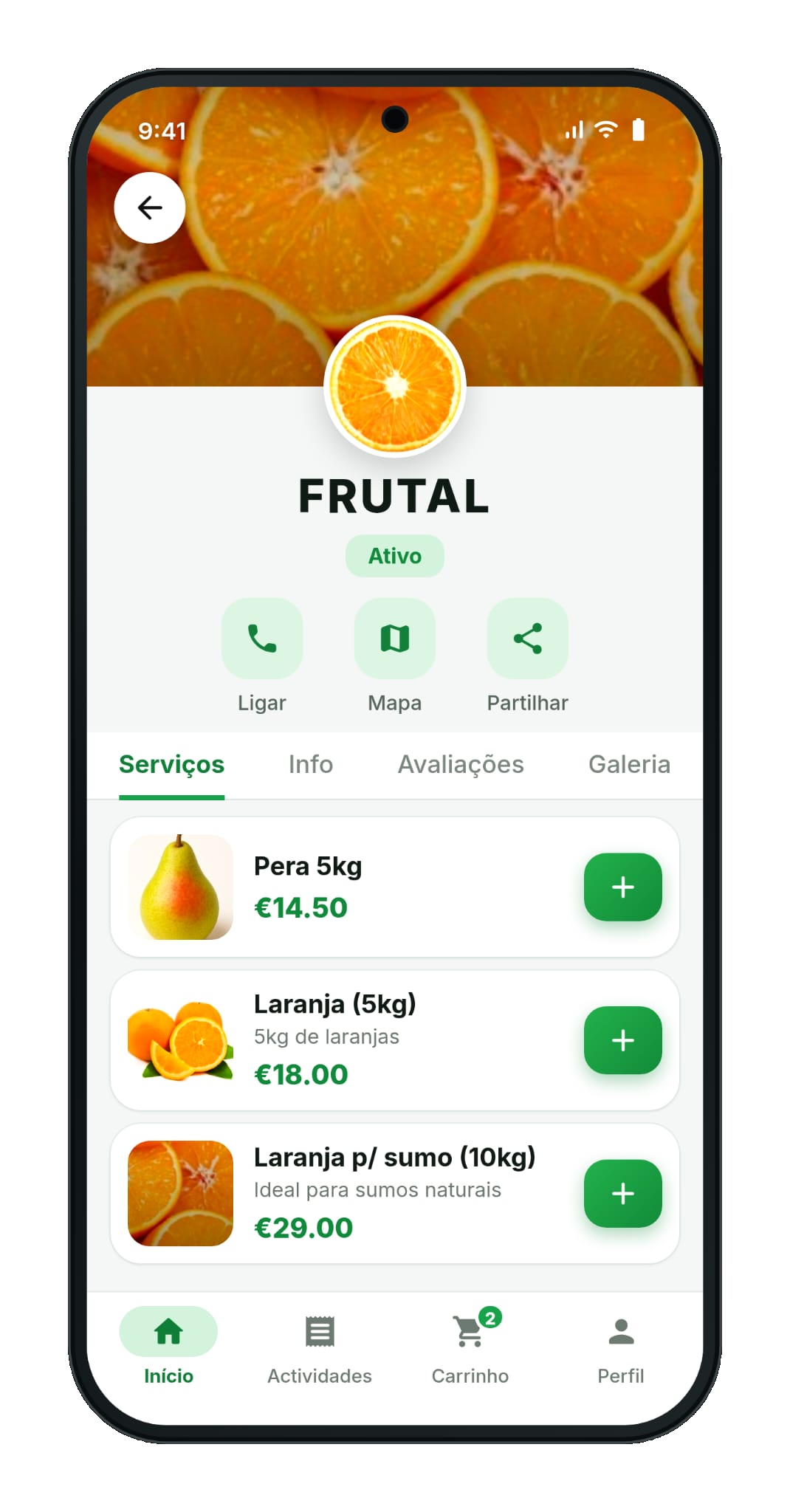 Página da loja FRUTAL na app Connecta
